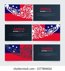 Banner Flag of Samoa ,Contain Random Arabic calligraphy Letters Without specific meaning in English ,Vector illustration
