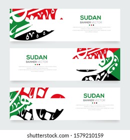 Banner Flag of Sudan ,Contain Random Arabic calligraphy Letters Without specific meaning in English ,Vector illustration