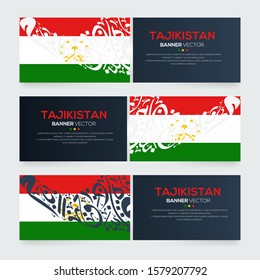 Banner Flag of Tajikistan ,Contain Random Arabic calligraphy Letters Without specific meaning in English ,Vector illustration