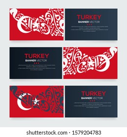 Banner Flag of Turkey ,Contain Random Arabic calligraphy Letters Without specific meaning in English ,Vector illustration
