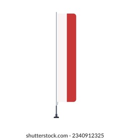 Banner flag or umbul-umbul or vertical banner flag in colorful icon vector illustration. Iron pole with vertical rectangle flag in red white. Editable and stylish graphics resources for many purposes