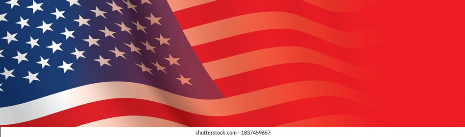 Banner flag of USA. The United States of America waving flag wide horizontal background. Patriotic vector backdrop with US closeup flag.