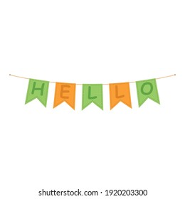 Banner flags with the inscription hello. Flags are green and orange. Vector illustration.