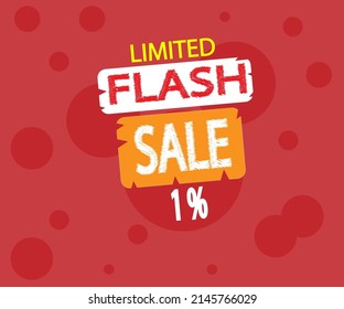 Banner with flash sale up to 1% off. Special offer for wholesale discount. Promotion poster, shopping coupon, advertising label vector illustration in red