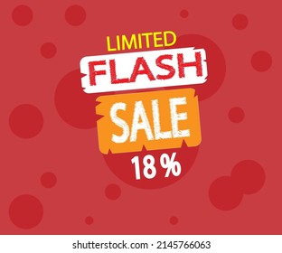 Banner with flash sale up to 18% off. Special offer for wholesale discount. Promotion poster, shopping coupon, advertising label vector illustration in red