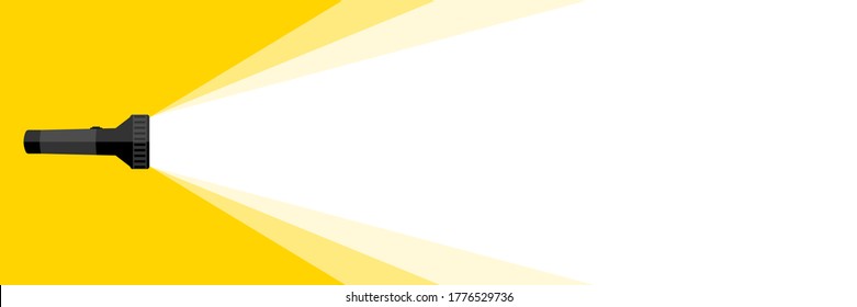 Banner flashlight. Vector flat flashlight on yellow background. Vector illustration