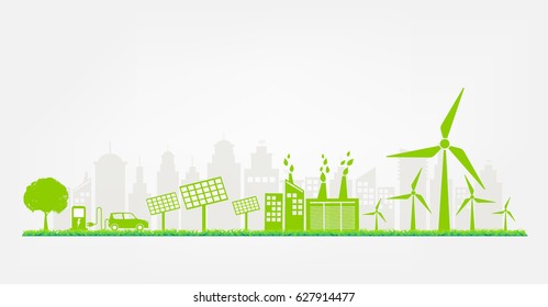Banner flat design elements for sustainable energy development, Environmental and Ecology concept, Vector illustration.