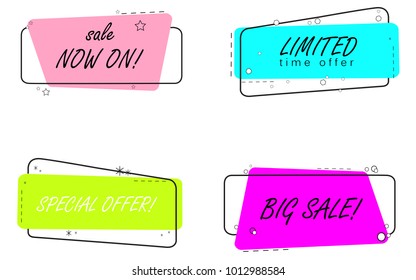 Diseño plano de pancarta aislado en fondo blanco. Para sitio web, diseño de banner, plantilla de sticker, placa. Útil para carteles, tarjetas y afiches. Colección de banner creativo, concepto moderno. Ilustración del vector