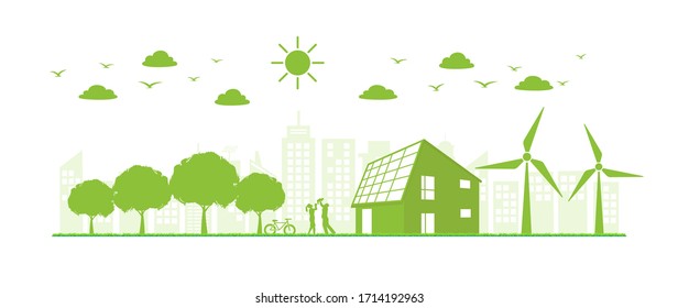 Banner flat design for sustainable energy development, Environmental and Ecology concept, Vector illustration