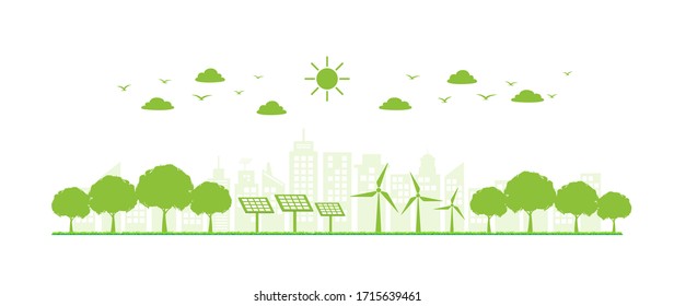 Banner flat design for sustainable energy development, Environmental and Ecology concept, Vector illustration