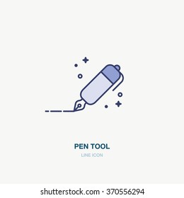 Banner in flat line design for writers, copywriters. Set of thin flat line icon in style. Sharing business documents, software, online business. 