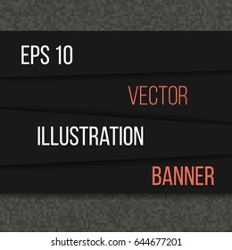 Banner of flat stripes with shadows. Black square with text. Place for your projects. Web Vector Illustration