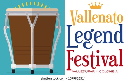 Banner In Flat Style With Caja Vallenata (small Drum) Ready To Celebrate The Colombian Vallenato Legend Festival.