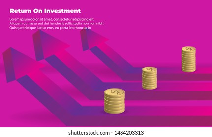 banner flat style vector illustration. business arrow target direction concept to success. chart increase profit. Return on investment ROI. Return on equity ROE, Return on Assets ROA