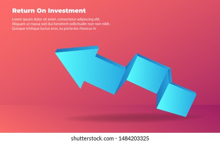 banner flat style vector illustration. business arrow target direction concept to success. chart increase profit. Return on investment ROI. Return on equity ROE, Return on Assets ROA