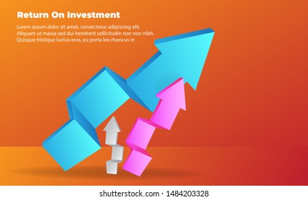 banner flat style vector illustration. business arrow target direction concept to success. chart increase profit. Return on investment ROI. Return on equity ROE, Return on Assets ROA