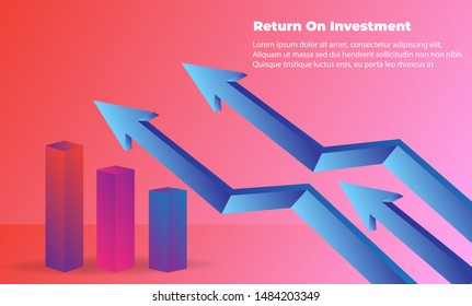banner flat style vector illustration. business arrow target direction concept to success. chart increase profit. Return on investment ROI. Return on equity ROE, Return on Assets ROA