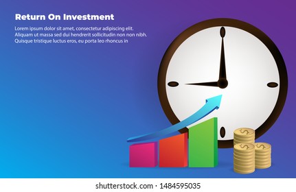 banner flat style vector illustration. business arrow target direction concept to success. chart increase profit. Return on investment ROI. Return on equity ROE, Return on Assets ROA