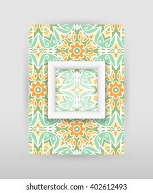 Banner with floral pattern and transparent square with white frame