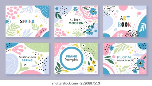 Banner flower background. Cute backdrop with dots and botanical elements. Spring summer natural floral minimal trendy order, childish flyer, frame with copy space. Vector contemporary illustration