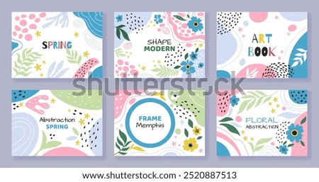 Banner flower background. Cute backdrop with dots and botanical elements. Spring summer natural floral minimal trendy order, childish flyer, frame with copy space. Vector contemporary illustration