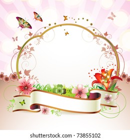 Banner with flowers and butterflies