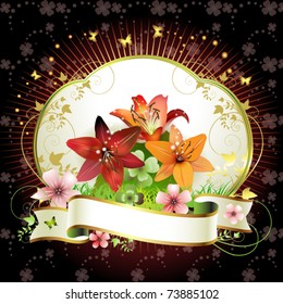 Banner with flowers and butterflies