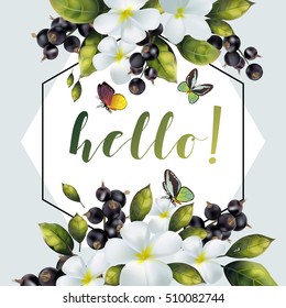 Banner with flowers and currant for your text.