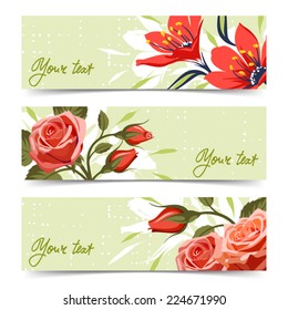 Banner with flowers; vector illustration for your design; greeting card template