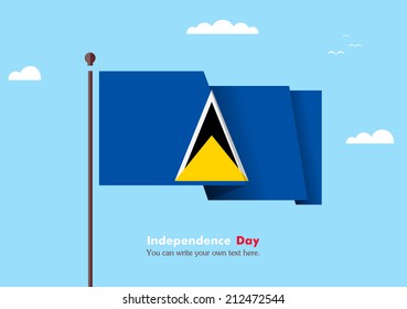 Banner fluttering in the wind on a background of clouds. Flat design. Standard on the flagpole. Blue sky. Independence Day. Stock vector. Icon. Image. Illustration. Picture. Flag of Saint Lucia