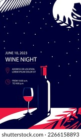 Banner or flyer with a bottle of wine and a glass of wine. Wine night or other event. Add your own text.