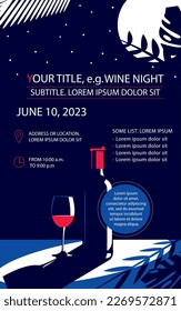Banner or flyer with a bottle of wine and a glass of wine. Wine night or other event. Add your own text.