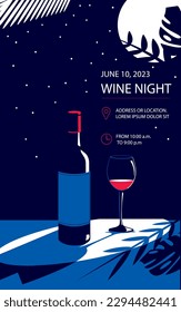 Banner or flyer with a bottle of wine and a glass of wine. Wine night or other event. Add your own text.