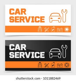 Banner or flyer design with car service icons. Vector illustration