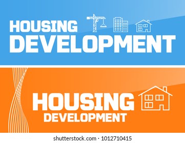 Design de banner ou flyer com ícones de desenvolvimento habitacional. Ilustração vetorial