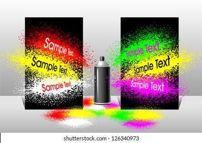 Banner or flyer with the effect of splattered paint and aerosol cans for advertising