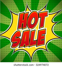 Banner flyer pop art comic Hot sale discount promotion. Decorative background with rays explosive in the pop art style.