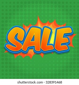 Banner flyer pop art comic sale discount promotion. Decorative background with rays explosive in the pop art style.