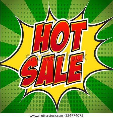 Banner flyer pop art comic Hot sale discount promotion. Decorative background with rays explosive in the pop art style.