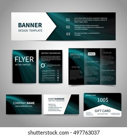 Banner, flyers, brochure, business cards, gift card design templates set with abstract blue wave background. Corporate Identity set, Advertising, promotion printing