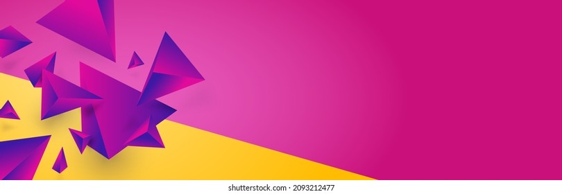 Banner flying 3d pyramid geometric elements triangles red and yellow color vector