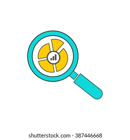 Banner with focused magnifying glass on gear and multicolored pie chart with name Data analysis on white background. For web construction, mobile applications, banners, corporate brochures, layouts