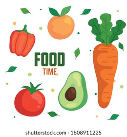 banner with food time vegetables and fruits, concept healthy food vector illustration design