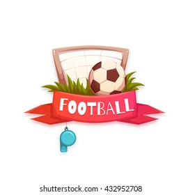 Banner with football ball and goal. Vector illustration.