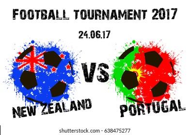 Banner football match New Zealand vs Portugal.  Vector illustration