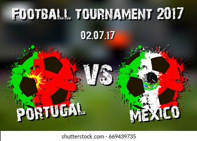Banner football match Portugal vs Mexico. Vector illustration