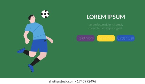 Banner football player in the jump hits the ball. Site cover with active buttons for the site.