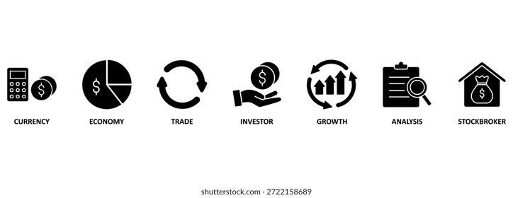 Banner Forex. Vektorgrafik mit Schlagwörtern und Symbolen