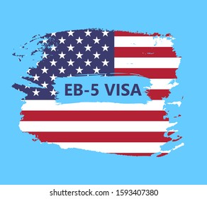 Banner In The Form Of An Abstract American Flag With Text Of EB-5 Visa