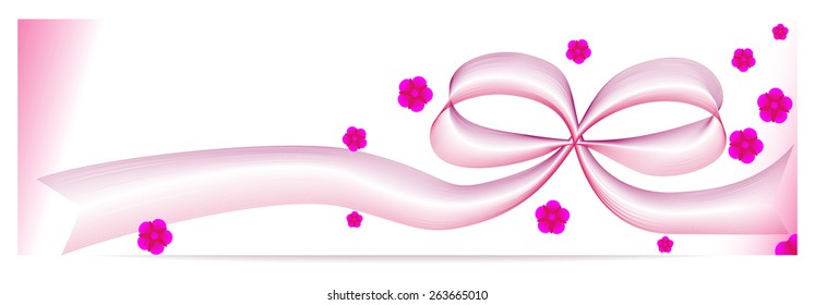 Banner in the form of an abstract ribbon with a bow and flowers. Vector.